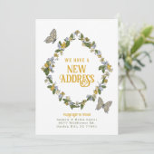 Floral Butterfly Nieuwe Adres Aankondiging Kaart (Staand voorkant)