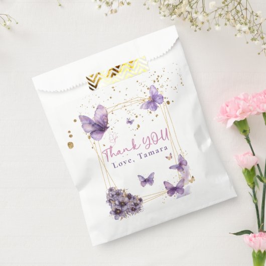Floral Butterfly Paarse Girly Baby shower Party Bedankzakje (Gezegeld)