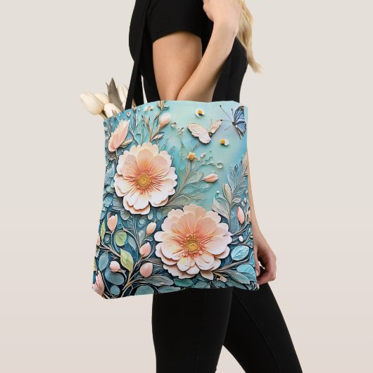 Floral Butterfly Pastel Art Tote Bag (Dichtbij)