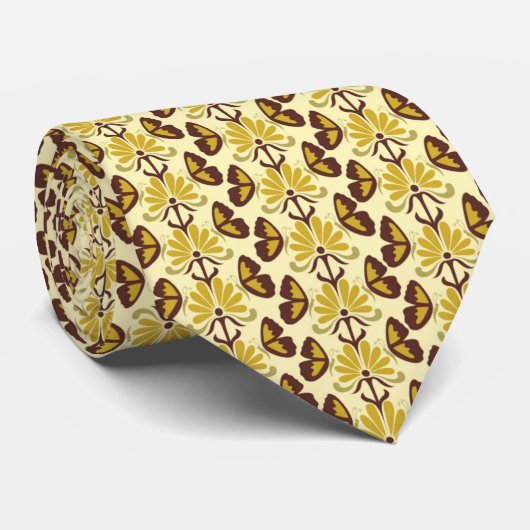 Floral Butterfly Pattern Necktie Stropdas (Opgerold)