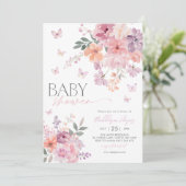 Floral Butterfly Pink Peach Paarse Baby shower Kaart (Staand voorkant)