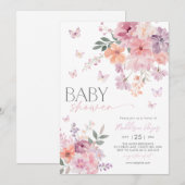 Floral Butterfly Pink Peach Paarse Baby shower Kaart (Voorkant / Achterkant)