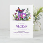 Floral Butterfly Purple Pink 16th Birthday Party Kaart (Staand voorkant)