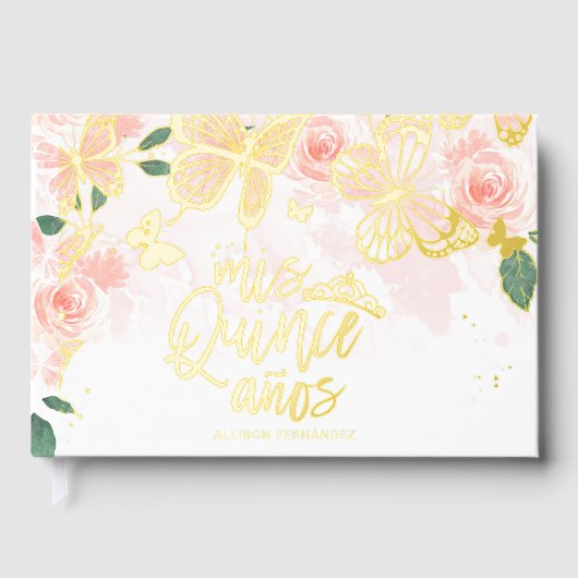 Floral Butterfly Quinceanera Guest Book Gastenboek (Voorkant)