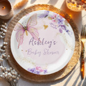 Floral Butterfly Roze Garden Girl Baby shower Papieren Bordje