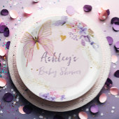 Floral Butterfly Roze Garden Girl Baby shower Papieren Bordje