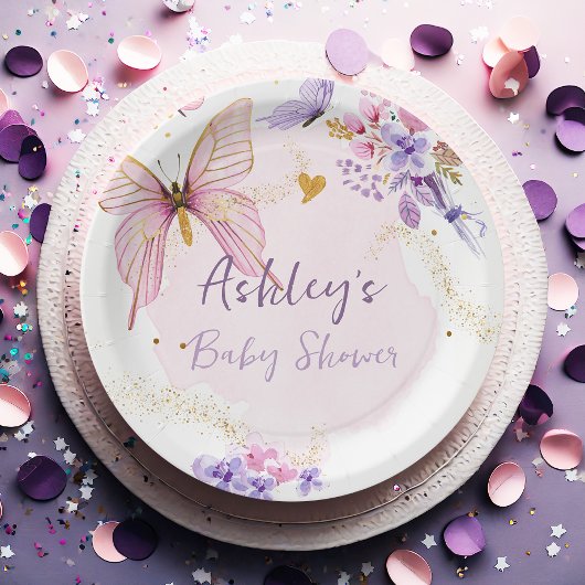 Floral Butterfly Roze Garden Girl Baby shower Papieren Bordje