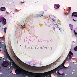 Floral Butterfly Roze Garden Girl Birthday Papieren Bordje