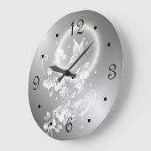 Floral Butterfly Silver Fantasy Numbers Grote Klok (Hoek)