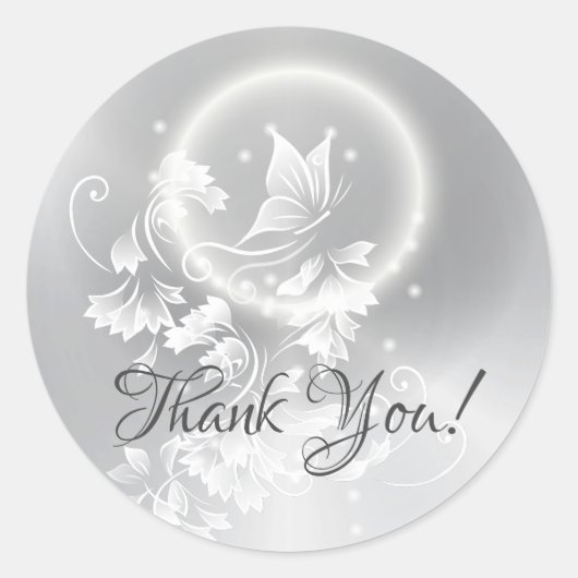 Floral Butterfly Silver Hartelijk dank Ronde Sticker (Voorkant)