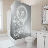 Floral Butterfly Silver White Fantasy Douchegordijn (In situ)