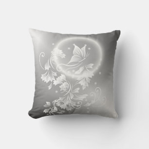 Floral Butterfly Silver White Fantasy Kussen