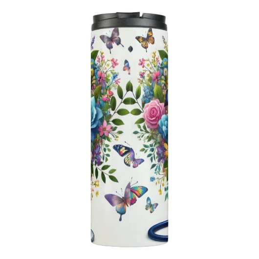 Floral Butterfly Stethoscope Nurse Heart Thermosbeker (Achterkant)