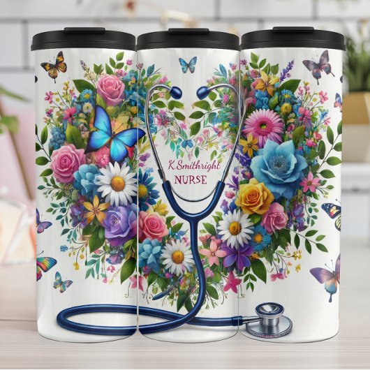 Floral Butterfly Stethoscope Nurse Heart Thermosbeker