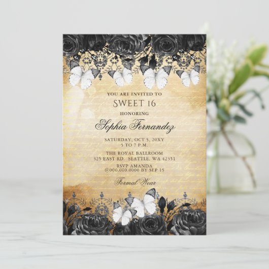  Floral Butterfly Sweet 16 Kaart (Staand voorkant)