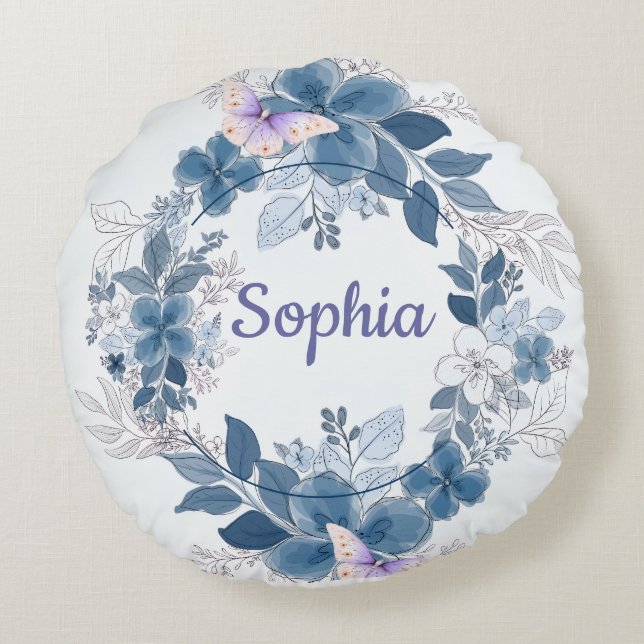 Floral Butterfly Throw Pillow Rond Kussen (Achterkant)