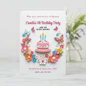 Floral Butterfly Verjaardagstaart Papercraft Ontwe Kaart (Staand voorkant)