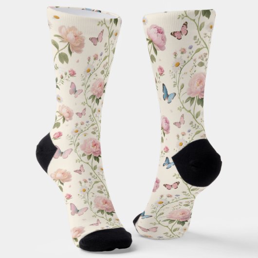Floral Butterfly Watercolor Socks Sokken (Gebogen)
