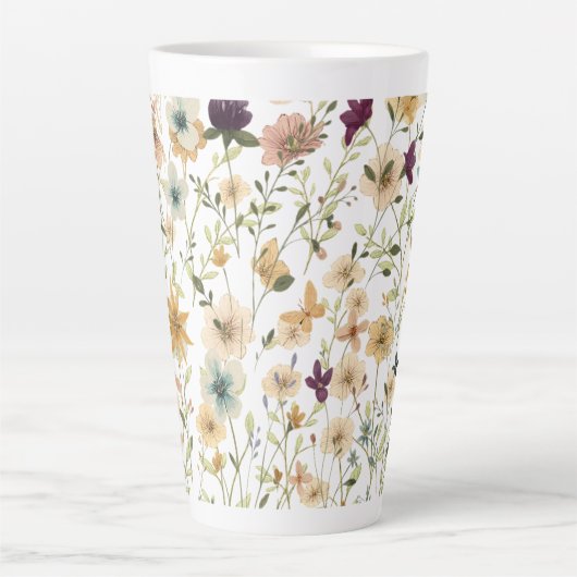Floral & Butterfly, Whimsical Garden-Inspired Latte Mok (Voorkant)