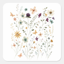 Floral & Butterfly,  Whimsical Garden-Inspired  Vierkante Sticker