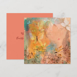Floral Butterfly Whimsical Girl Happy Birthday Kaart