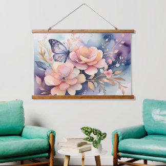 Floral Butterfly Whimsy Waterverf Kunst Hangend Wandkleed