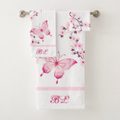 Floral Butterfly White Hot Pink Monogram Bad Handdoek (Insitu)