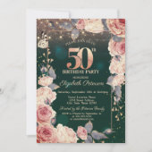 Floral,Butterly,Licht 50e Green Birthday Party Kaart (Voorkant)
