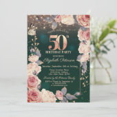 Floral,Butterly,Licht 50e Green Birthday Party Kaart (Staand voorkant)