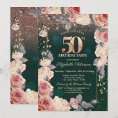 Floral,Butterly,Licht 50e Green Birthday Party Kaart (Voorkant / Achterkant)