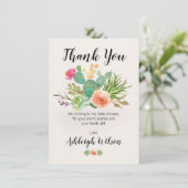 Floral Cactus Baby shower Bedankt Kaart (Staand voorkant)