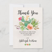 Floral Cactus Baby shower Bedankt Kaart (Voorkant)