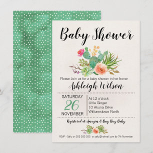 Floral Cactus Baby shower Uitnodiging