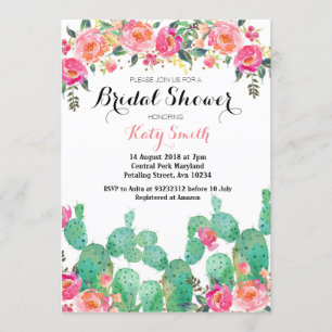 Floral Cactus Bridal Shower Kaart