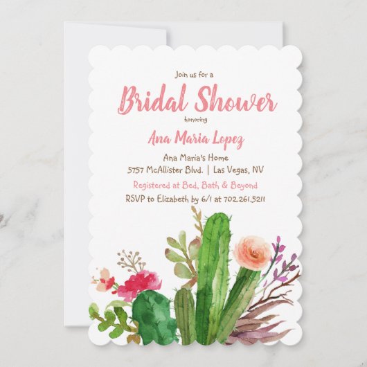 Floral Cactus Bridal Shower Uitnodiging (Voorkant)