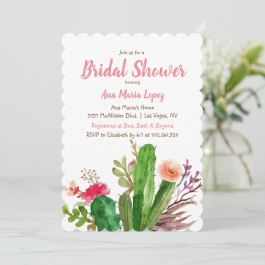 Floral Cactus Bridal Shower Uitnodiging (Staand voorkant)