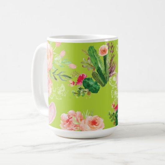 Floral Cactus Elegant Koffiemok (Voorkant links)
