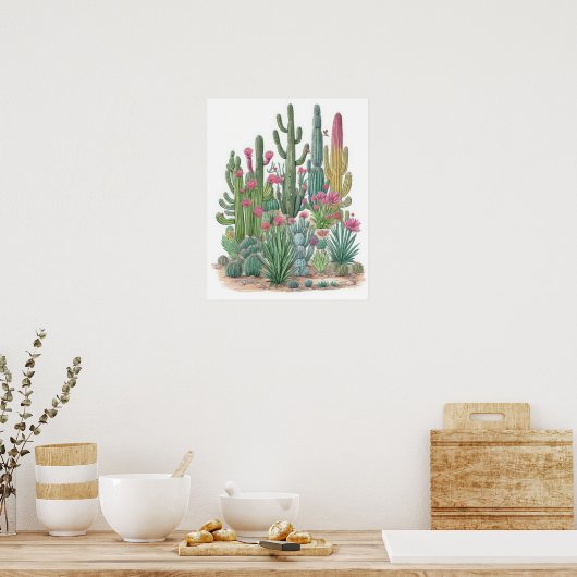 Floral Cactus Poster (Keuken)