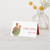 Floral Cactus Red Flowers Waterverf Wedding Plaatskaartje (Achterkant)