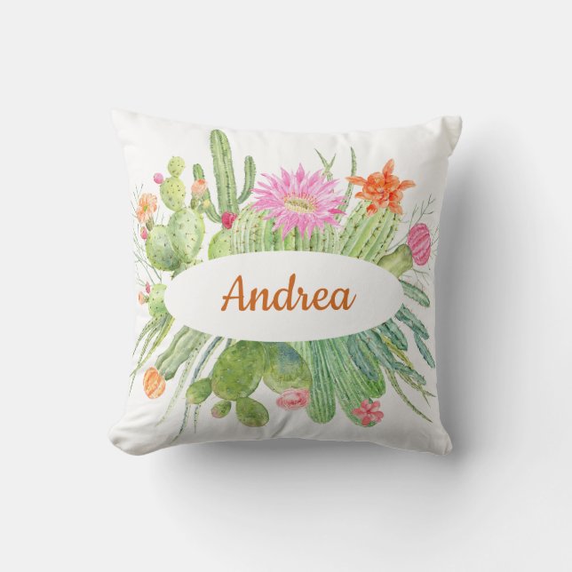 Floral Cactus Southwest monogram Pillow Kussen (Voorkant)