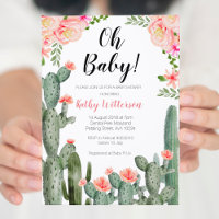 Floral Cactus Succulent oh baby shower uitnodiging