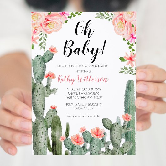 Floral Cactus Succulent oh baby shower uitnodiging