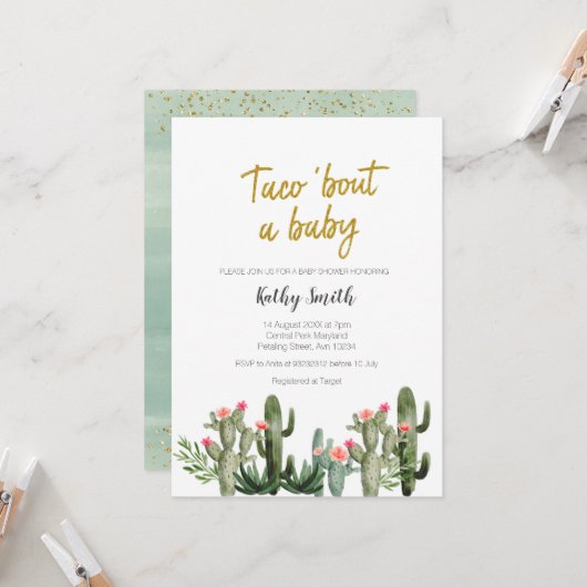 Floral Cactus Waterverf Couple Shower Kaart (Voorkant / Achterkant in situ)