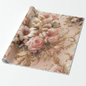 Floral cadeau inpakpapier, blush roze goud blush cadeaupapier (Uitgerold)