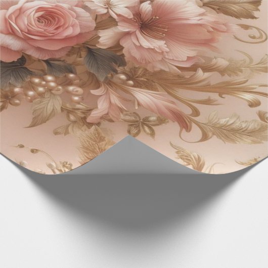 Floral cadeau inpakpapier, blush roze goud blush cadeaupapier (Hoek)