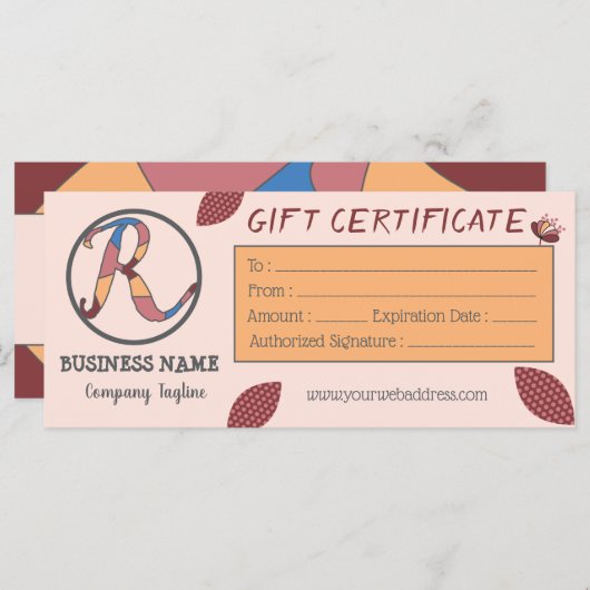 Floral Cadeaubon Sjabloon met Logo (Voorkant / Achterkant)