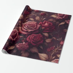 Floral Cadeaupapier - Bourgogne en Rood