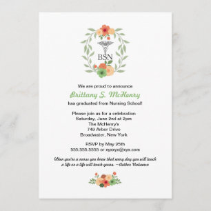 Floral caduceus Nurse pinning afstuderen BSN RN Kaart