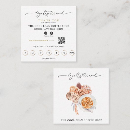 *~* Floral Cafe Coffee Espresso QR Rewards Klantenkaartje (Voorkant / Achterkant)