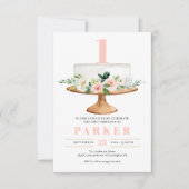 Floral Cake First Birthday - Uitnodiging voor elke (Voorkant)